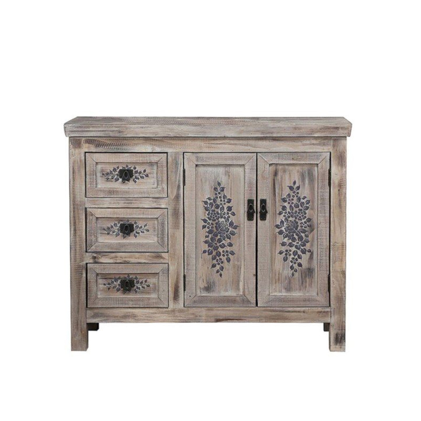 FLORE Solid Mango Wood Hand Carved Cabinet