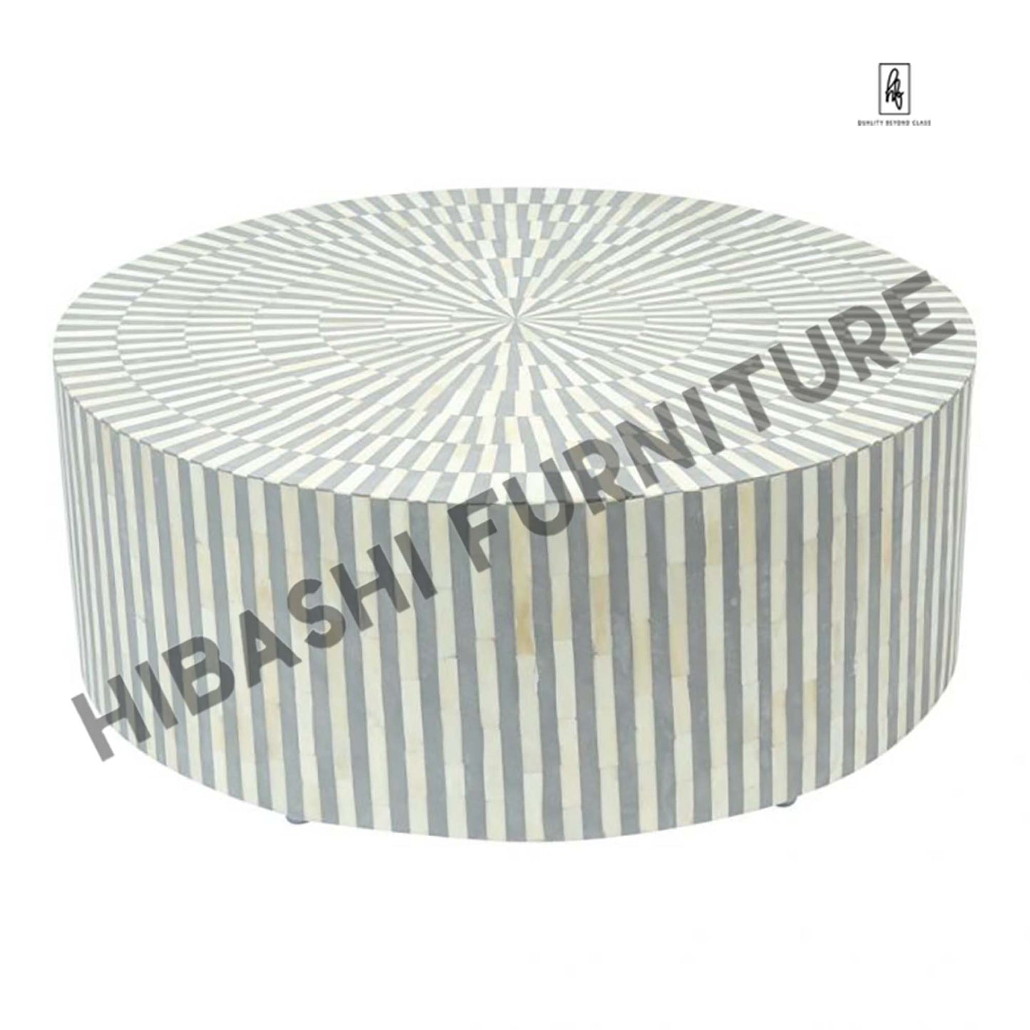 Bone Inlay Strip-Design Round Coffee Table
