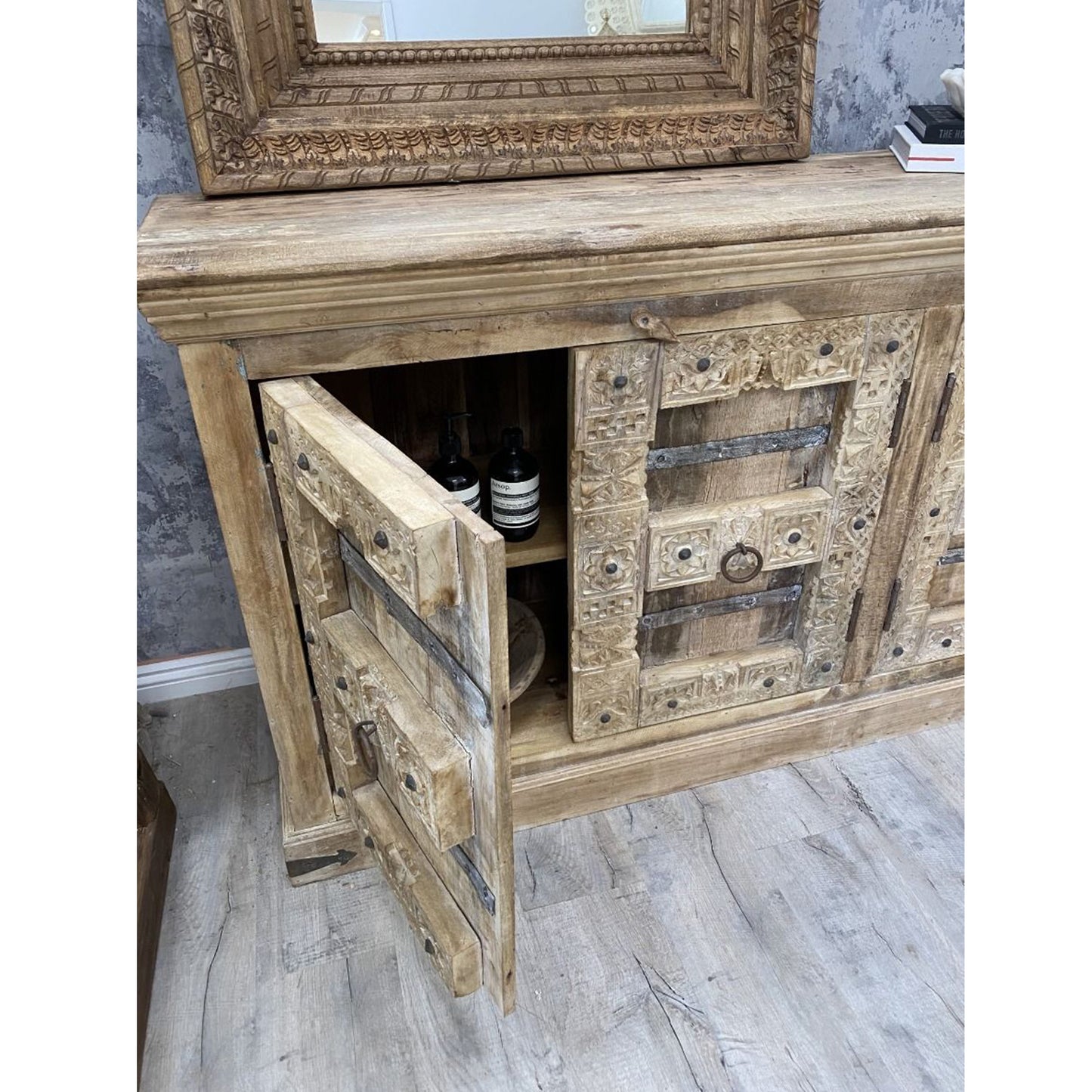 VINTE Solid Mango Wood Hand Carved Cabinet