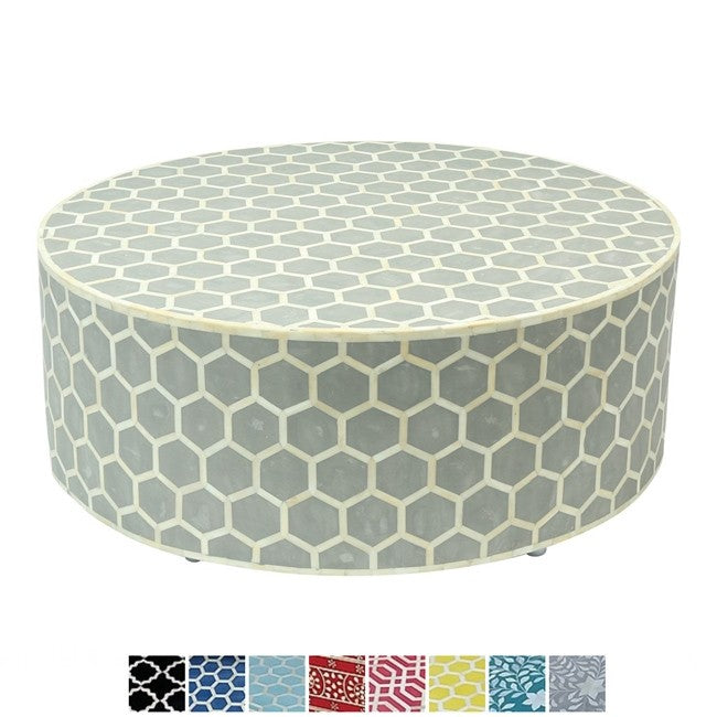 Mesa de centro redonda de nido de abeja con incrustaciones de hueso