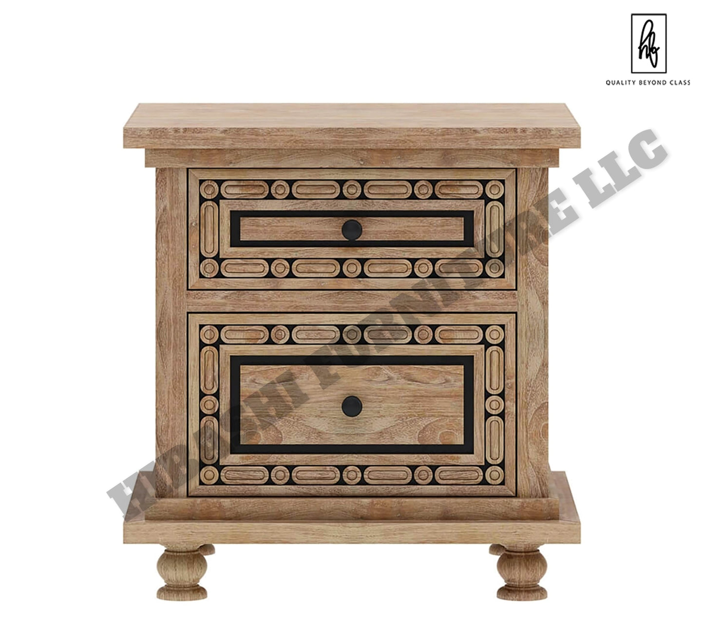 KARINA Hand Carved Solid Wood Nightstand with 2 Drawers