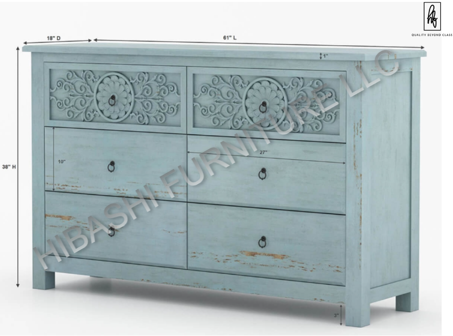 Cómoda Tallaq de madera maciza de mango tallada a mano