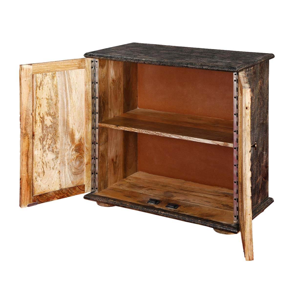 Hamala Hand Carved Distressed Mango Wood Accent Storage Cabinet