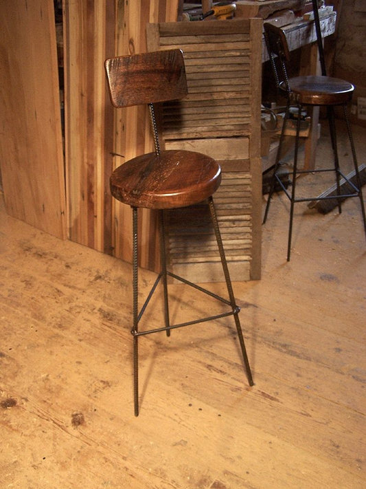 Antipolo Bar Stools With Industrial Legs And Back Rest – handcrafted solid wood furniture