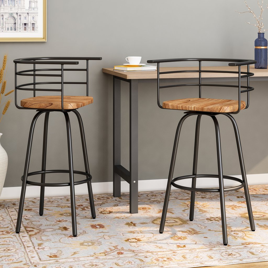 Bacolod Swivel Barstool with Rubberwood Seat by Hibashi Furniture – handcrafted solid wood furniture made in India