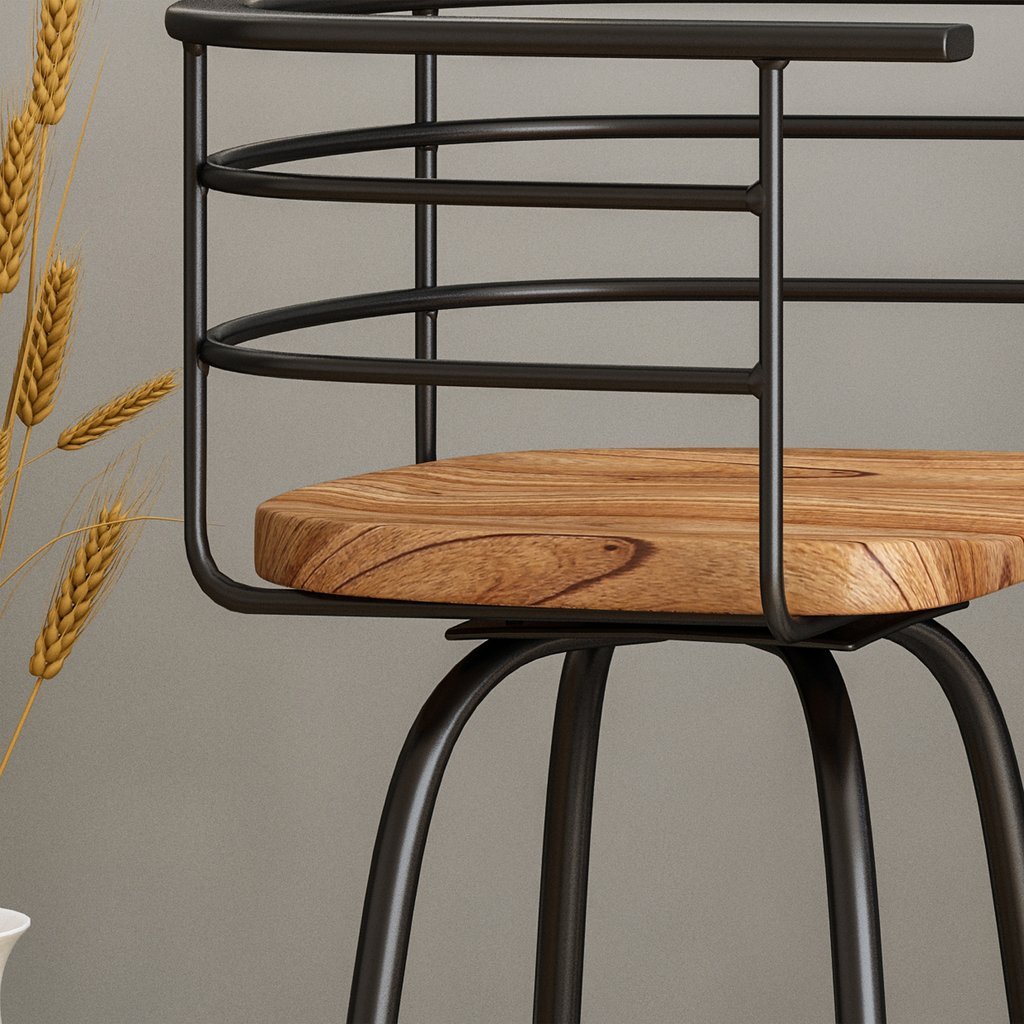 Bacolod Swivel Barstool with Rubberwood Seat by Hibashi Furniture – handcrafted solid wood furniture made in India