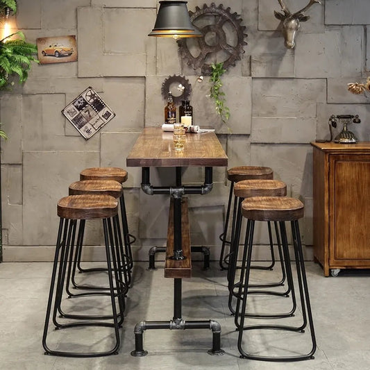 Banga Retro Rectangular Bar Table Natural Industrial Pub Table – handcrafted solid wood furniture