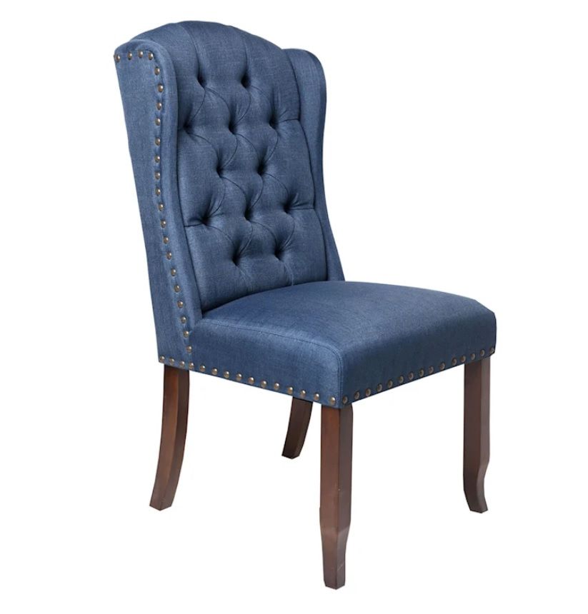 BAYAN Blue Tufted Wing Dining Chair – handcrafted solid wood furniture