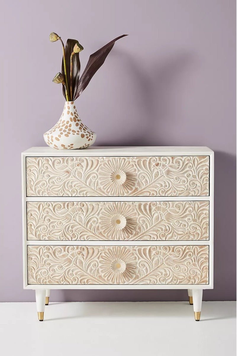 modern bohemian dresser Bohemian Indian Hand carved Three Drawer Dresser