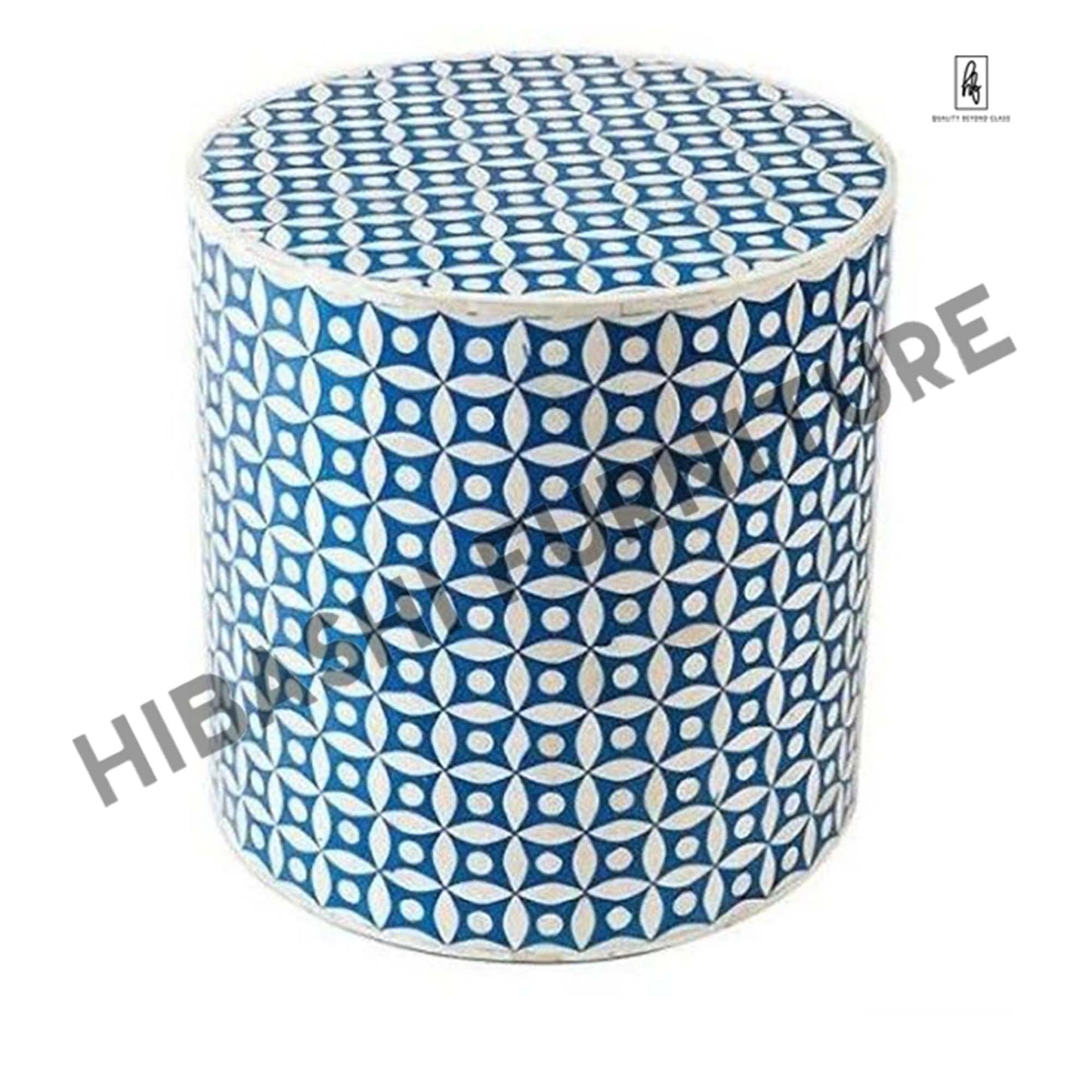 Bone Inlay Geometry Design Round Side Table – handcrafted solid wood furniture