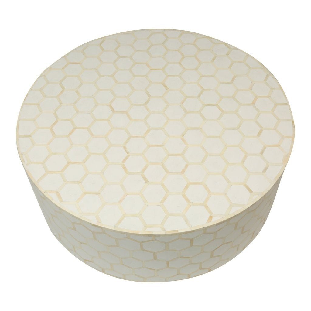 Bone Inlay Honeycomb Round Coffee Table – handcrafted solid wood furniture