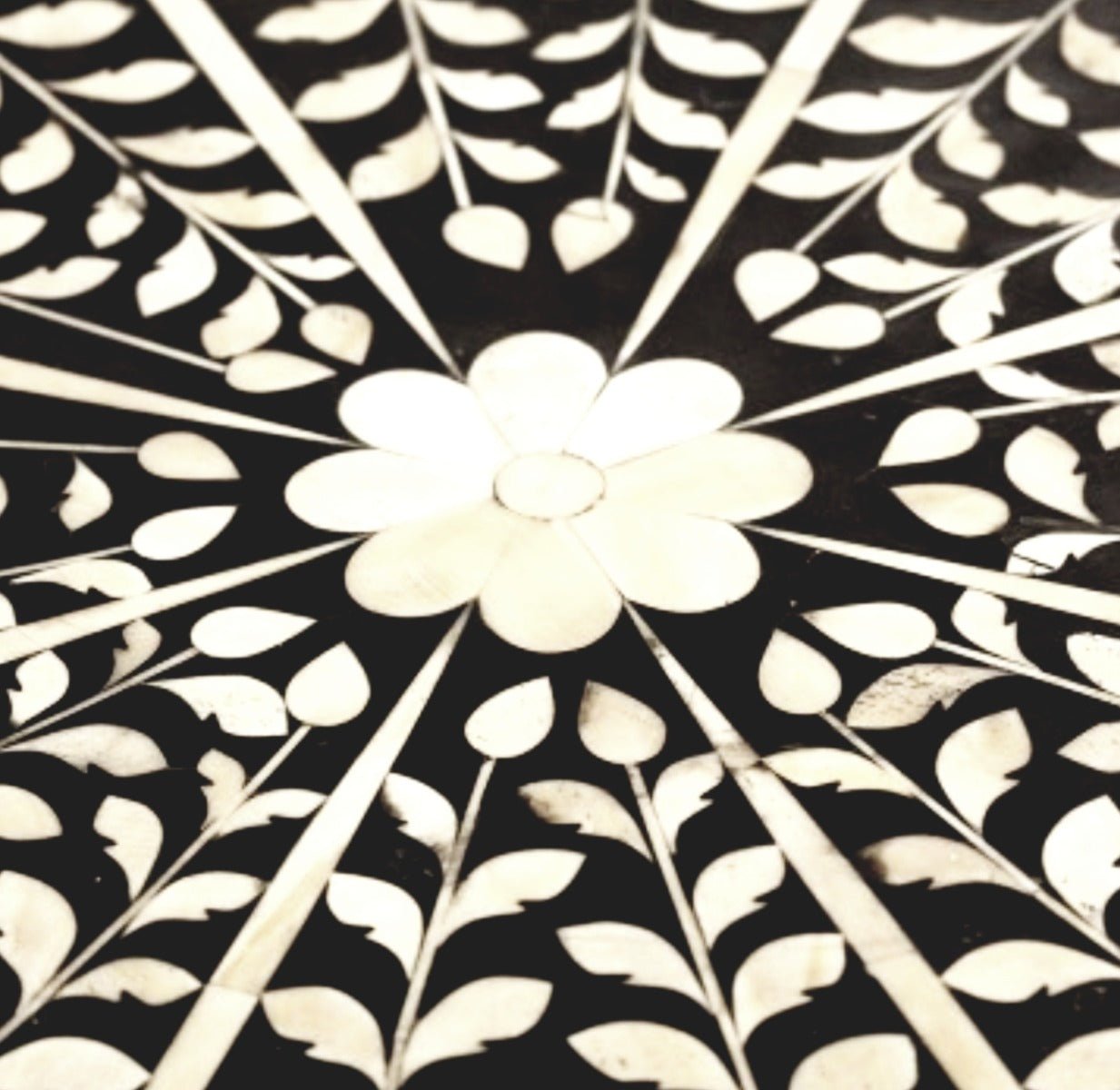 Bone Inlay Round and Circular Dining Table with Floral Design – handcrafted solid wood furniture