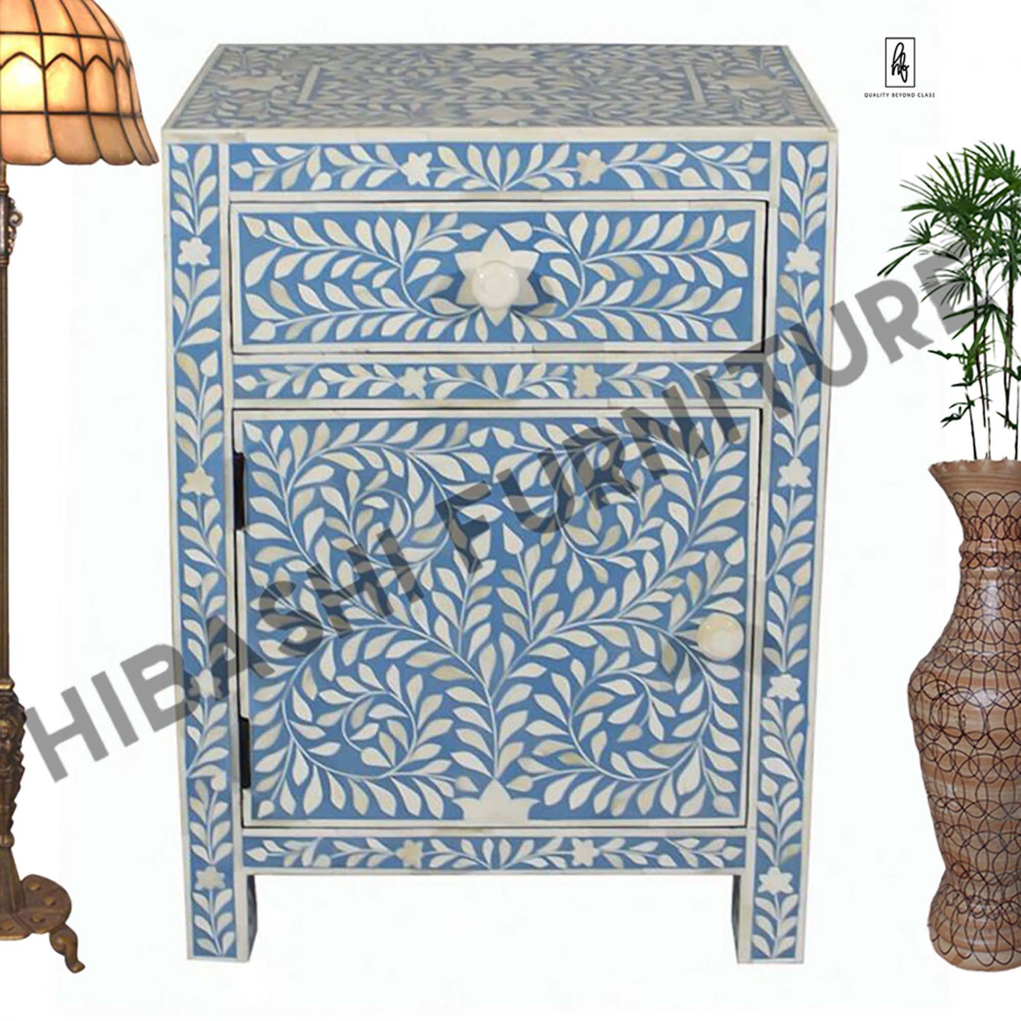 ROSA Bone Inlay Bedside/ Nightstand/ Side Table