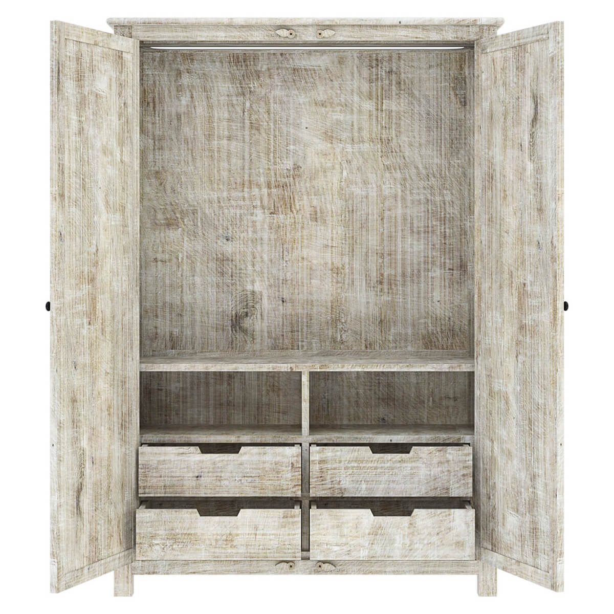 Salman Hand carved Solid Wood Large White Wardrobe Armoire