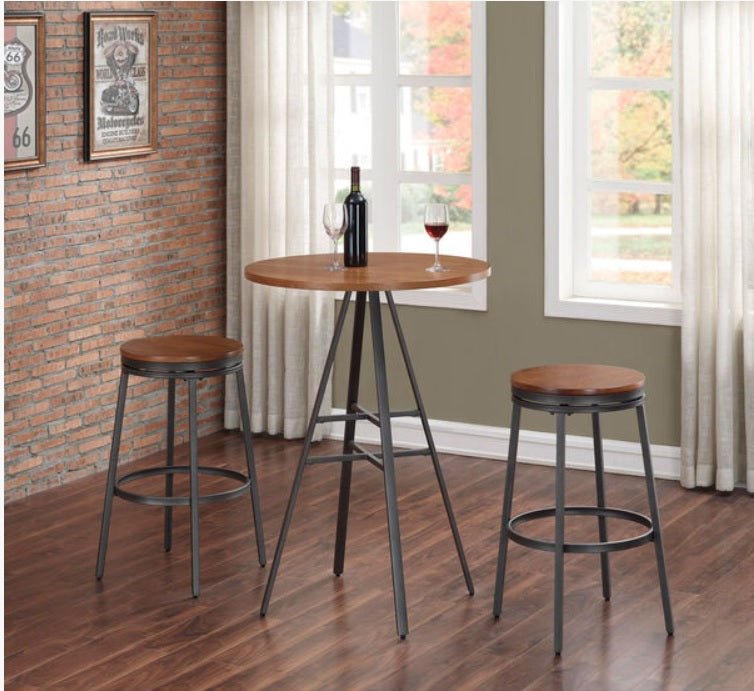 DAWIS 3 Piece Pub Height Table Set with Backless Swivel Stools – handcrafted solid wood furniture
