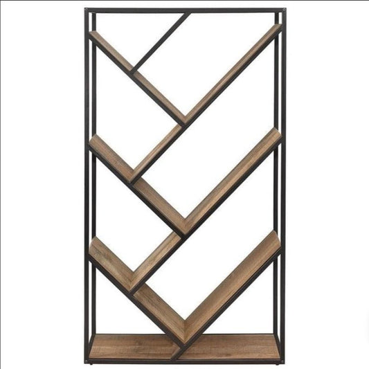 DONSOL Industrial Rustic Diagonal Bookcase – handcrafted solid wood furniture