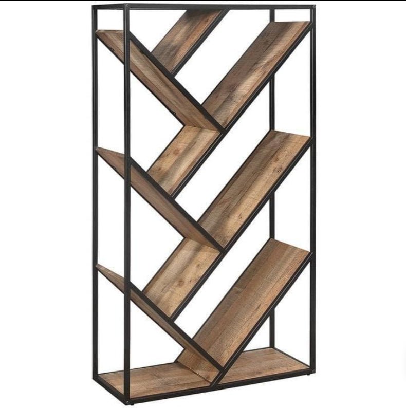DONSOL Industrial Rustic Diagonal Bookcase – handcrafted solid wood furniture