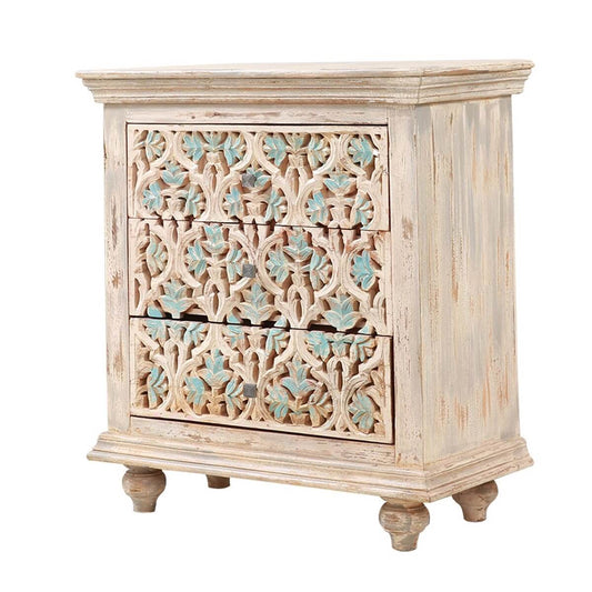 Dunstable Floral Hand - carved Solid Wood 3 Drawer Dresser – handcrafted solid wood furniture