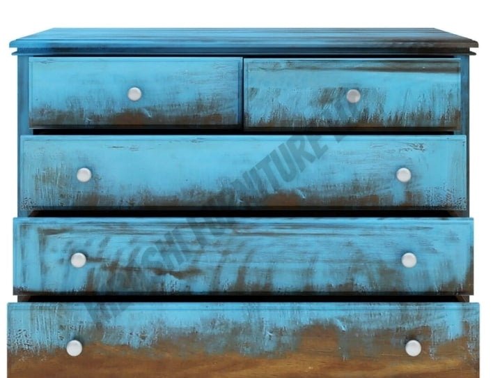 Empire Blue Dawn Rustic Solid Mango Wood Bedroom Dresser With 5 Drawer by Hibashi Furniture – handcrafted solid wood furniture made in India