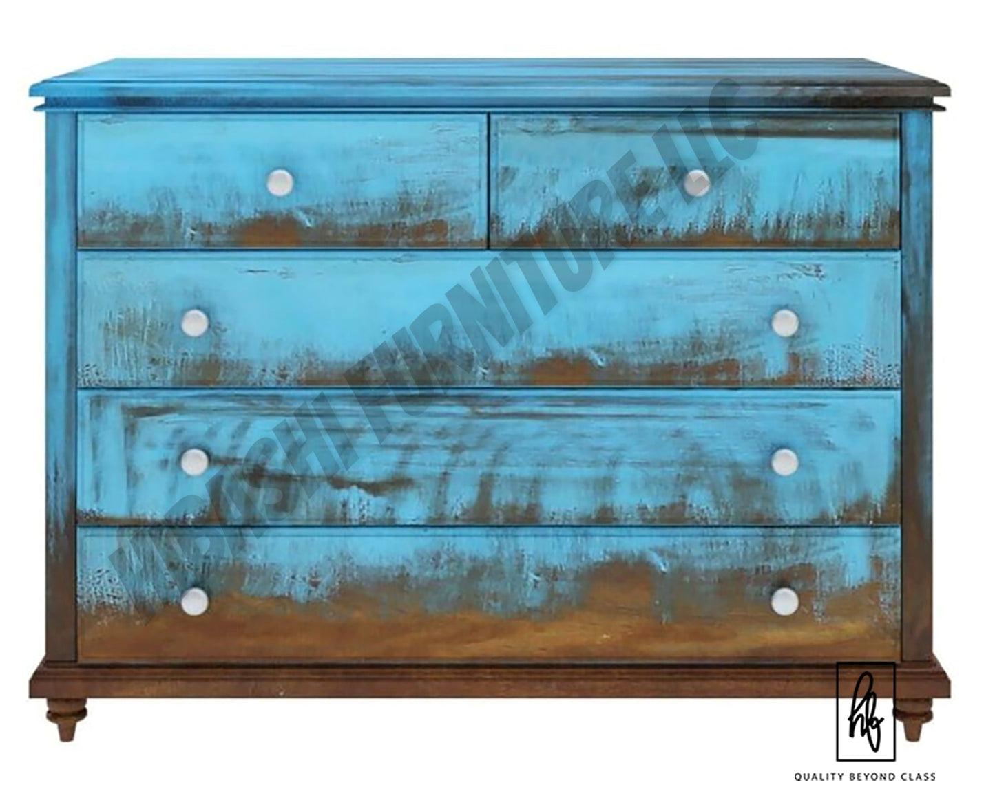 Empire Blue Dawn Rustic Solid Mango Wood Bedroom Dresser With 5 Drawer by Hibashi Furniture – handcrafted solid wood furniture made in India