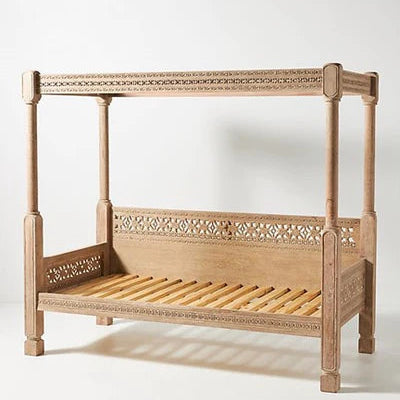 Hand Carved Canopy Style Solid Wooden Daybed / OutDoor Seating