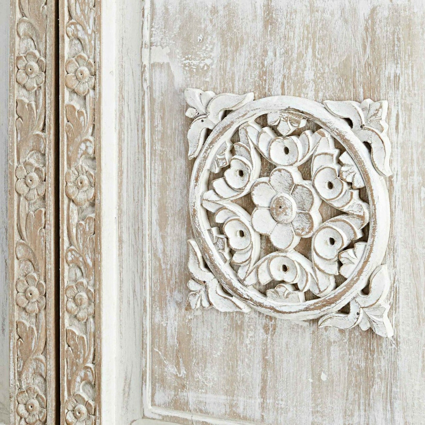 Floral Design Hand Carved Small Sideboard by Hibashi Furniture – handcrafted solid wood furniture made in India