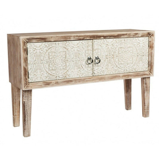 Floral Design Hand Carved Solid Wood Hall Side Table – handcrafted solid wood furniture