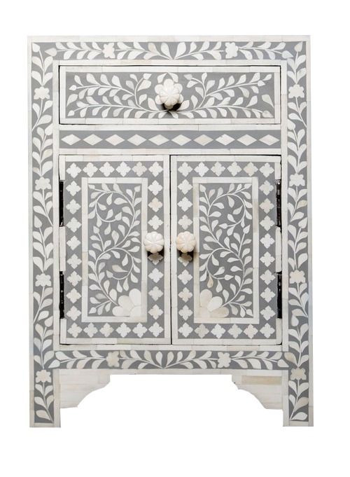 Fontana Infinity Bone inlay Bedside Table – handcrafted solid wood furniture