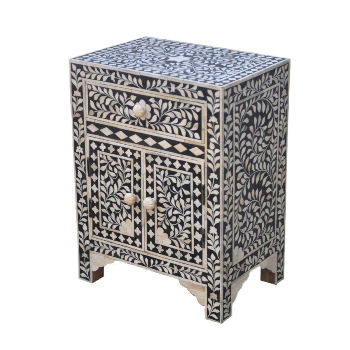 Fontana Infinity Bone inlay Bedside Table by Hibashi Furniture – handcrafted solid wood furniture made in India