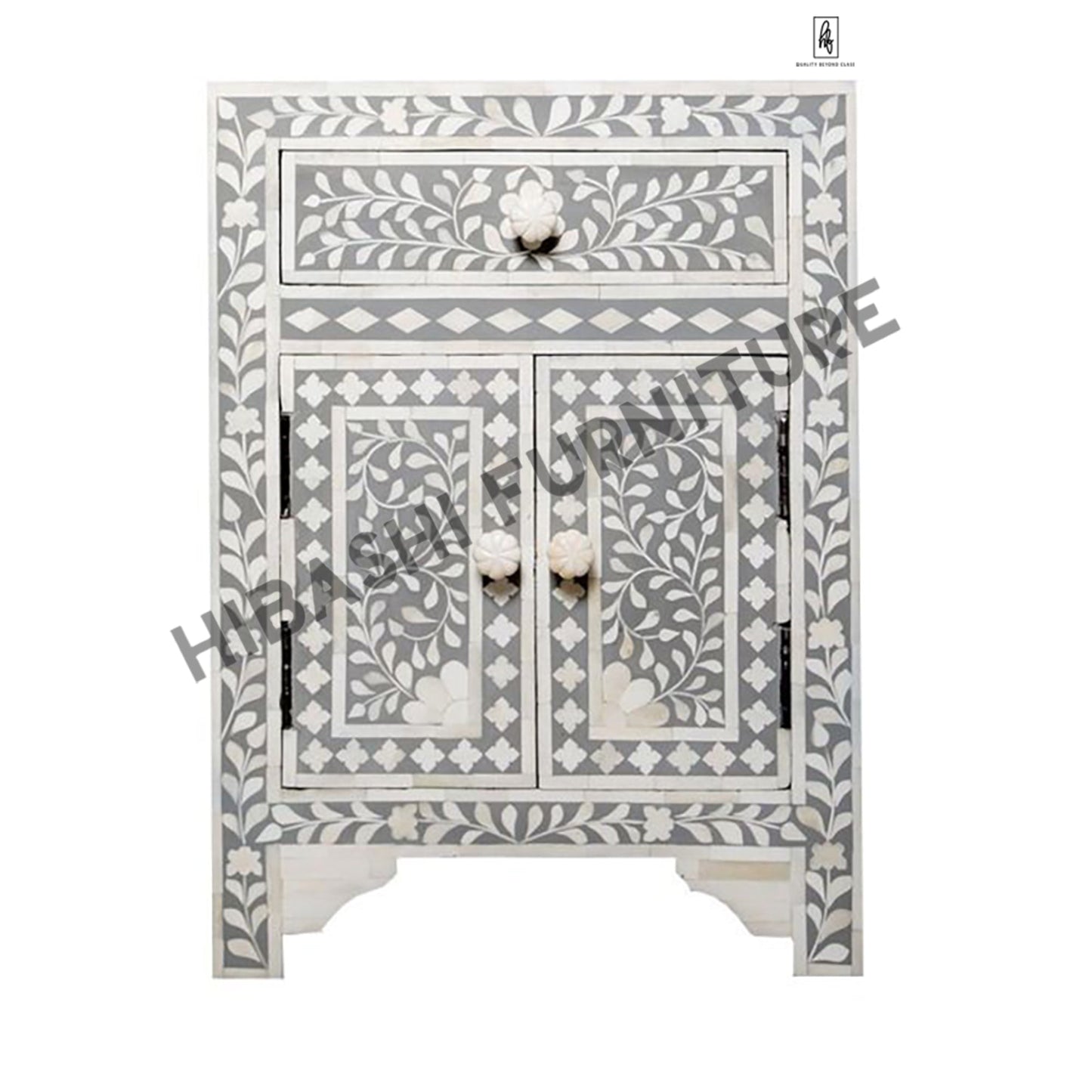 Fontana Infinity Bone inlay Bedside Table by Hibashi Furniture – handcrafted solid wood furniture made in India