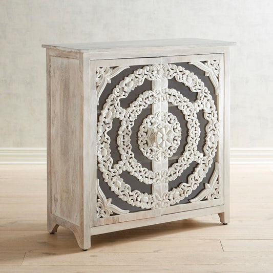 FRENCH ARCHED FLORAL CARVED GLASS DOOR SIDEBOARD – handcrafted solid wood furniture