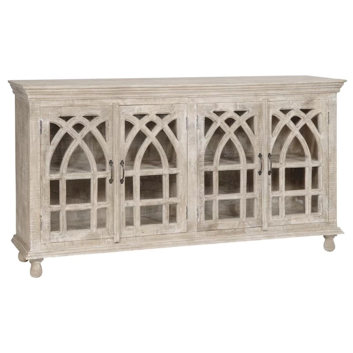 FRENCH ARCHED GLASS DOOR WOODEN SIDEBOARD WHITEWASH – handcrafted solid wood furniture