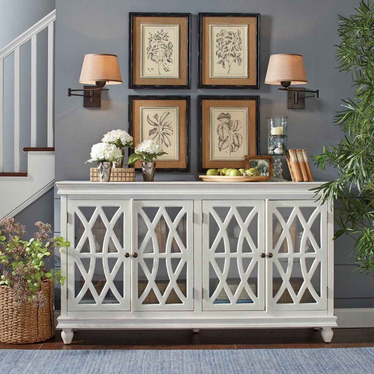 FRENCH ARCHED WHITE GLASS DOOR SIDEBOARD by Hibashi Furniture – handcrafted solid wood furniture made in India