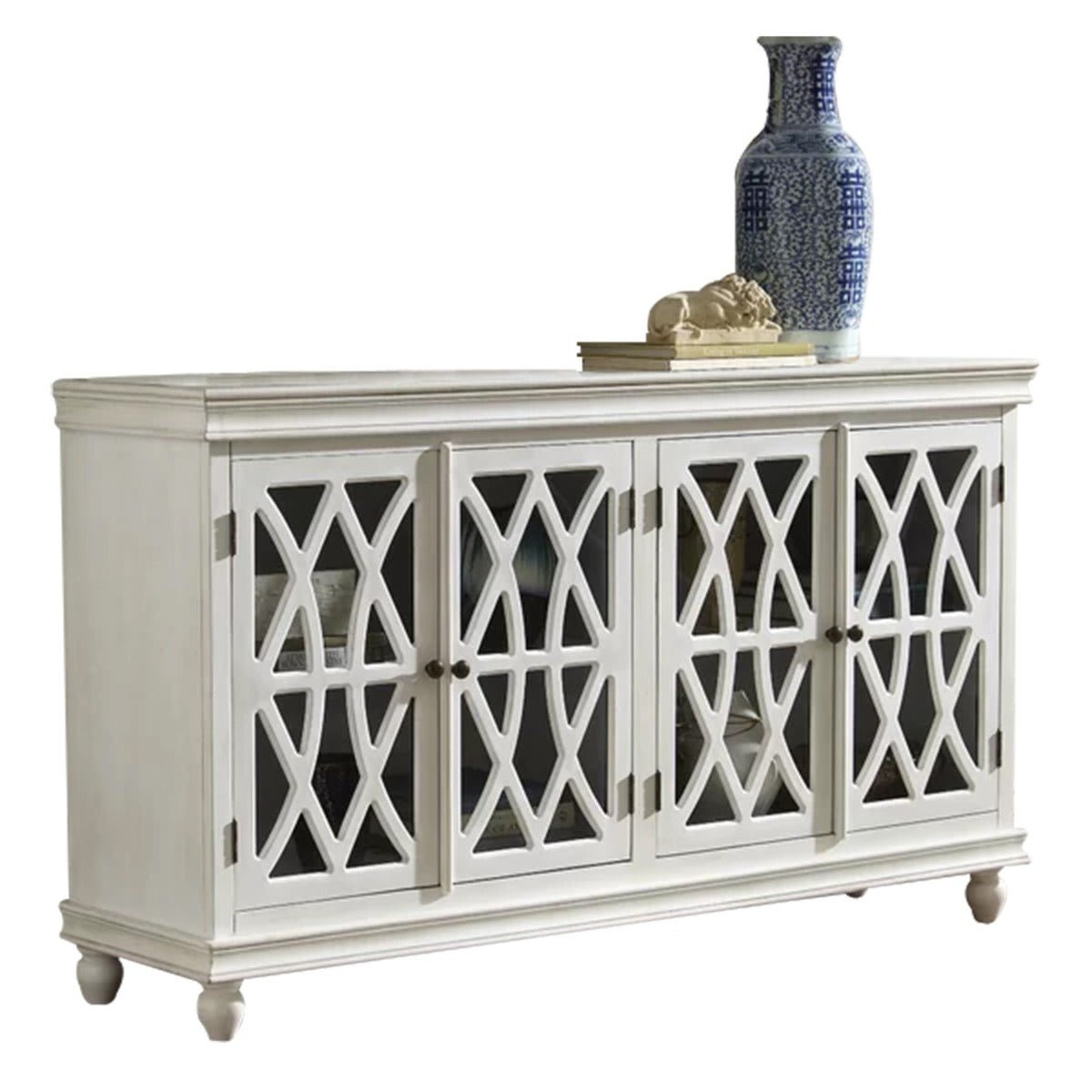 FRENCH ARCHED WHITE GLASS DOOR SIDEBOARD by Hibashi Furniture – handcrafted solid wood furniture made in India