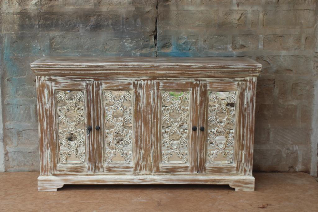 French Arched Wood Sideboards with Mirrored Doors by Hibashi Furniture – handcrafted solid wood furniture made in India