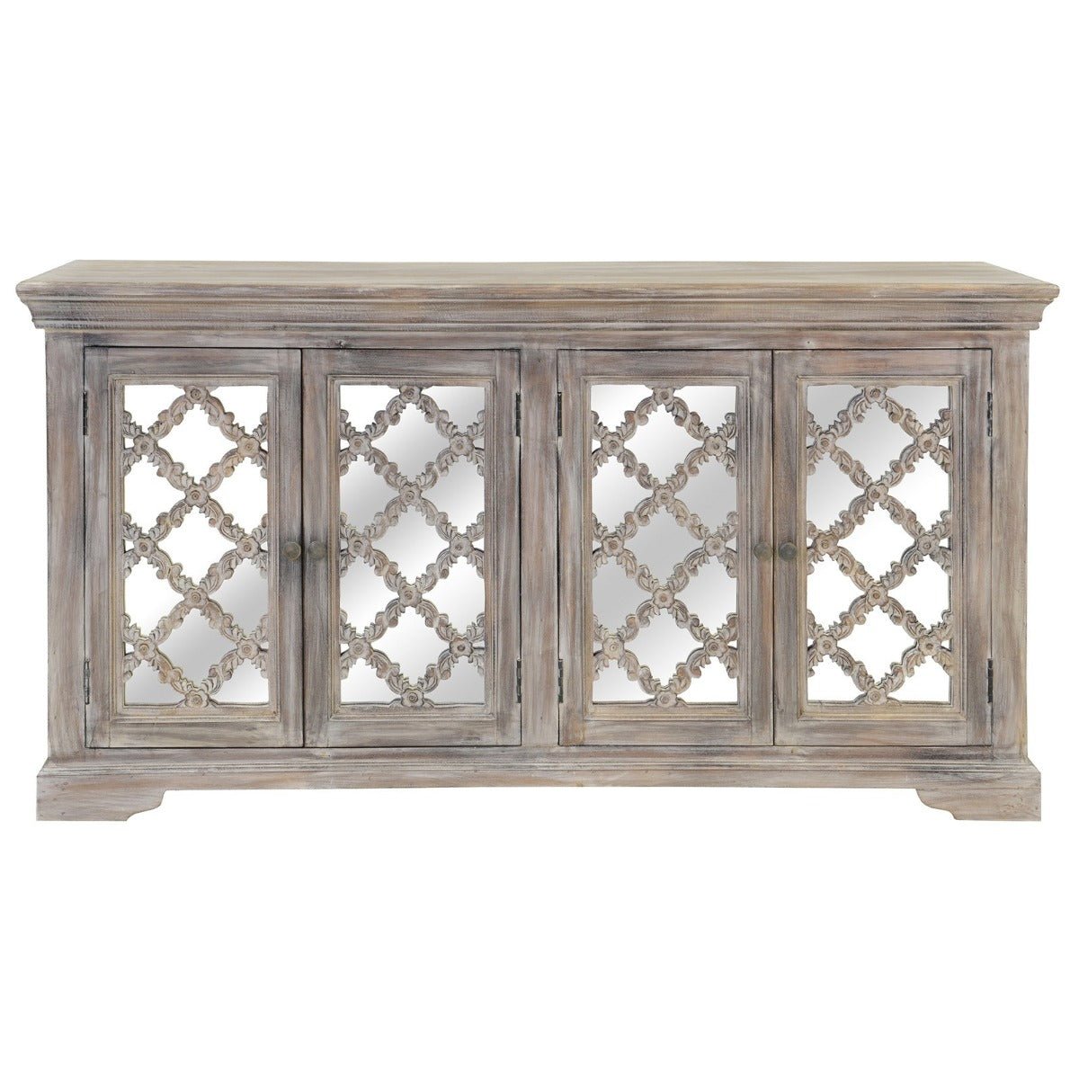 French Arched Wood Sideboards with Mirrored Doors by Hibashi Furniture – handcrafted solid wood furniture made in India