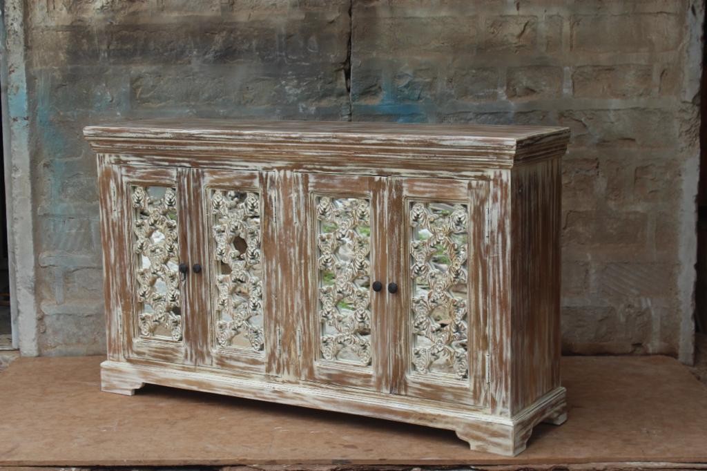 French Arched Wood Sideboards with Mirrored Doors by Hibashi Furniture – handcrafted solid wood furniture made in India
