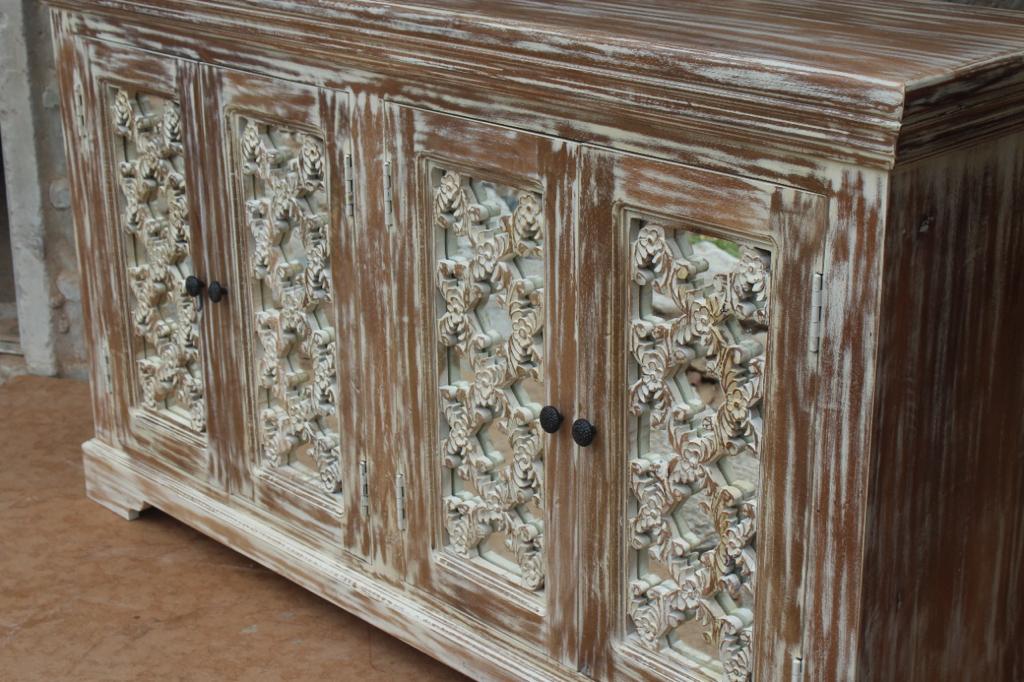 French Arched Wood Sideboards with Mirrored Doors by Hibashi Furniture – handcrafted solid wood furniture made in India