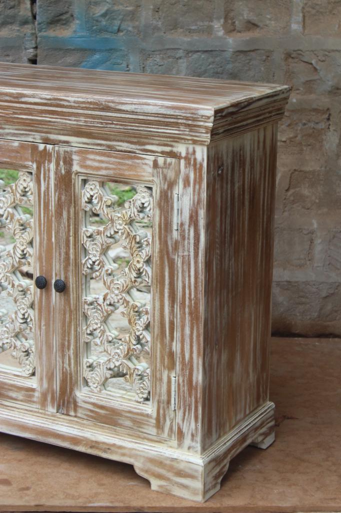 French Arched Wood Sideboards with Mirrored Doors by Hibashi Furniture – handcrafted solid wood furniture made in India