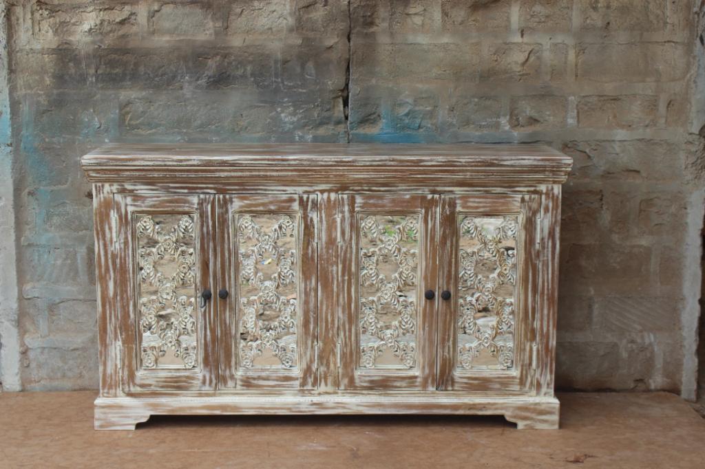 French Arched Wood Sideboards with Mirrored Doors by Hibashi Furniture – handcrafted solid wood furniture made in India