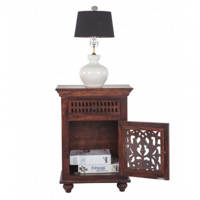French Hand Carved Pair of Bedsides 2 pcs by Hibashi Furniture – handcrafted solid wood furniture made in India