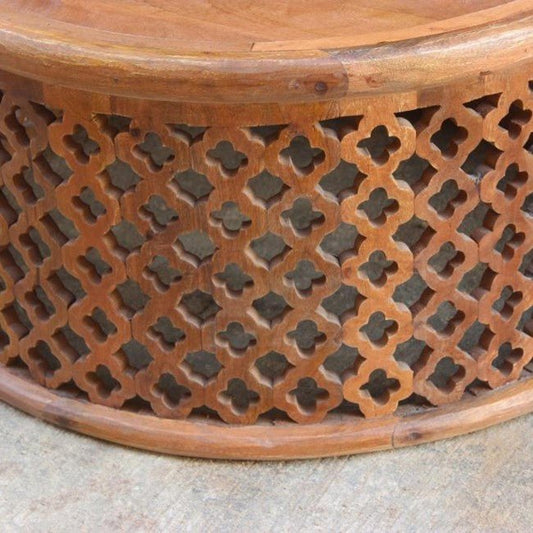 Hand Carved Floral Round Coffee Table – handcrafted solid wood furniture