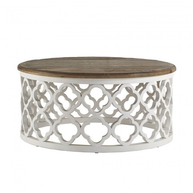Hand Carved Floral Round Coffee Table by Hibashi Furniture – handcrafted solid wood furniture made in India