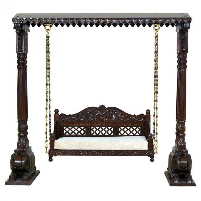 Hand Carved Indian Mughal Elephant Design swing by Hibashi Furniture – handcrafted solid wood furniture made in India