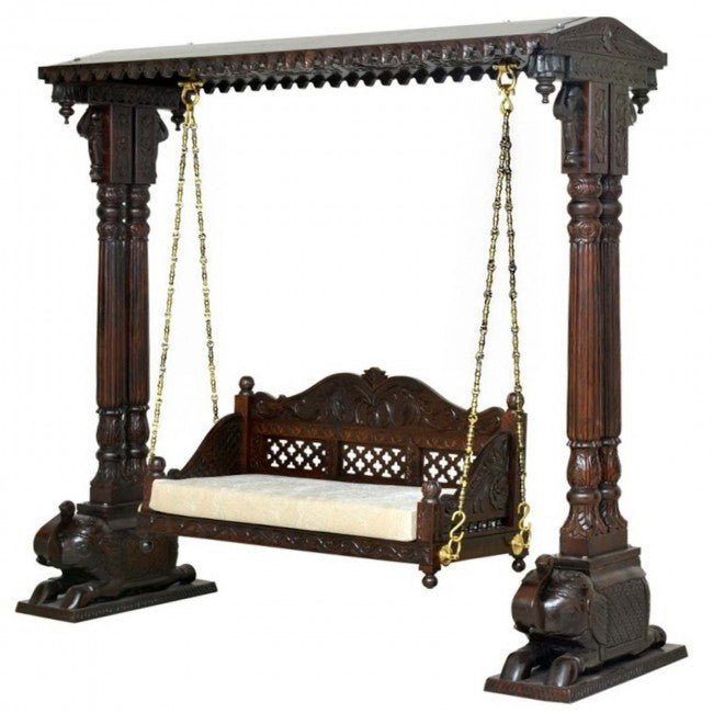 Hand Carved Indian Mughal Elephant Design swing by Hibashi Furniture – handcrafted solid wood furniture made in India