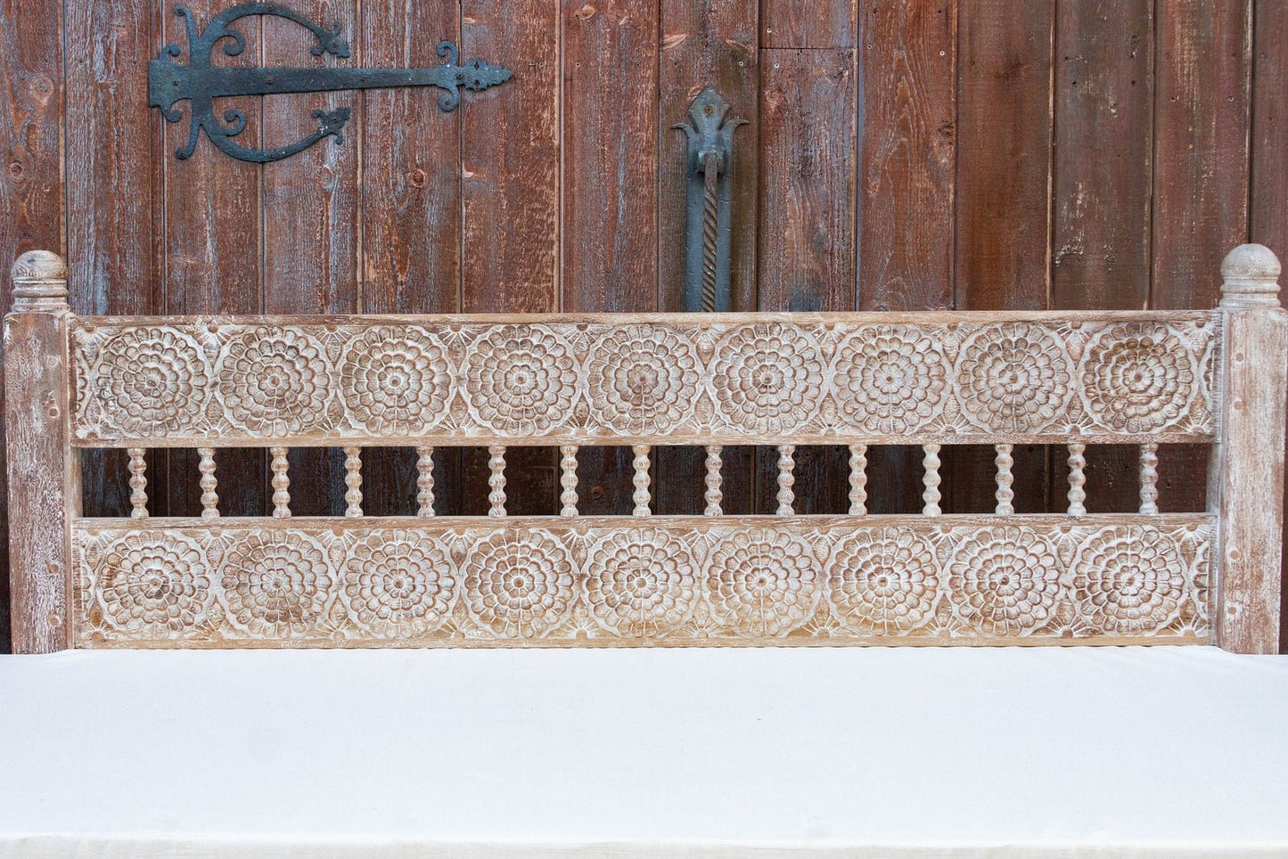 Hand Carved Indian Mughal floral White Washed Charming Daybed by Hibashi Furniture – handcrafted solid wood furniture made in India