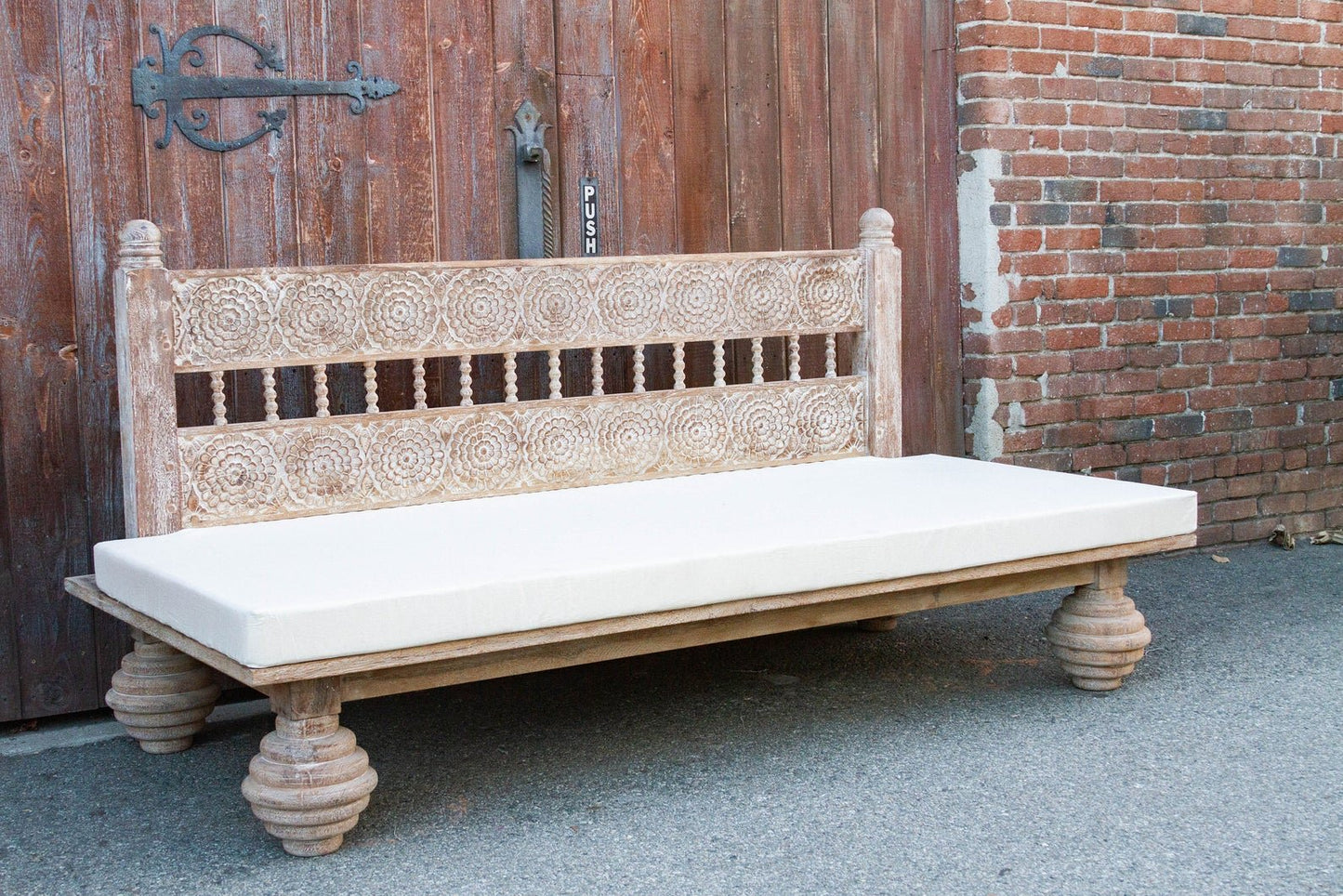 Hand Carved Indian Mughal floral White Washed Charming Daybed by Hibashi Furniture – handcrafted solid wood furniture made in India