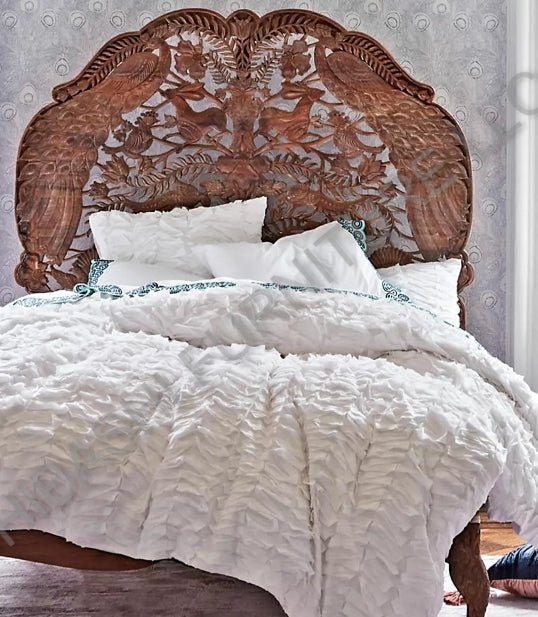 Hand Carved Indian Shajahan Bed Frame Indian Bed bedside - HF Commercial Furniture