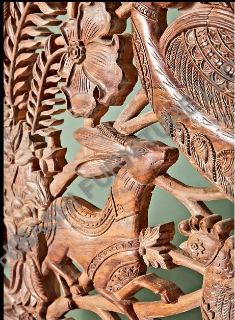 Hand Carved Indian Shajahan Bed Frame Indian Bed bedside - HF Commercial Furniture