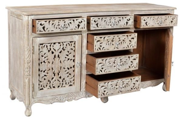 Hand carved Indian solid wooden Nadia 6 drawers combo dresser by Hibashi Furniture – handcrafted solid wood furniture made in India